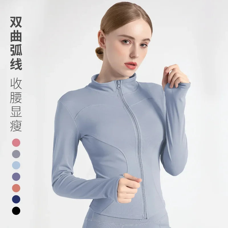 Large Size Yoga Jacket long-sleeved sports Coat women's zipper fitness slim quick-drying thin yoga top running cycling clothing