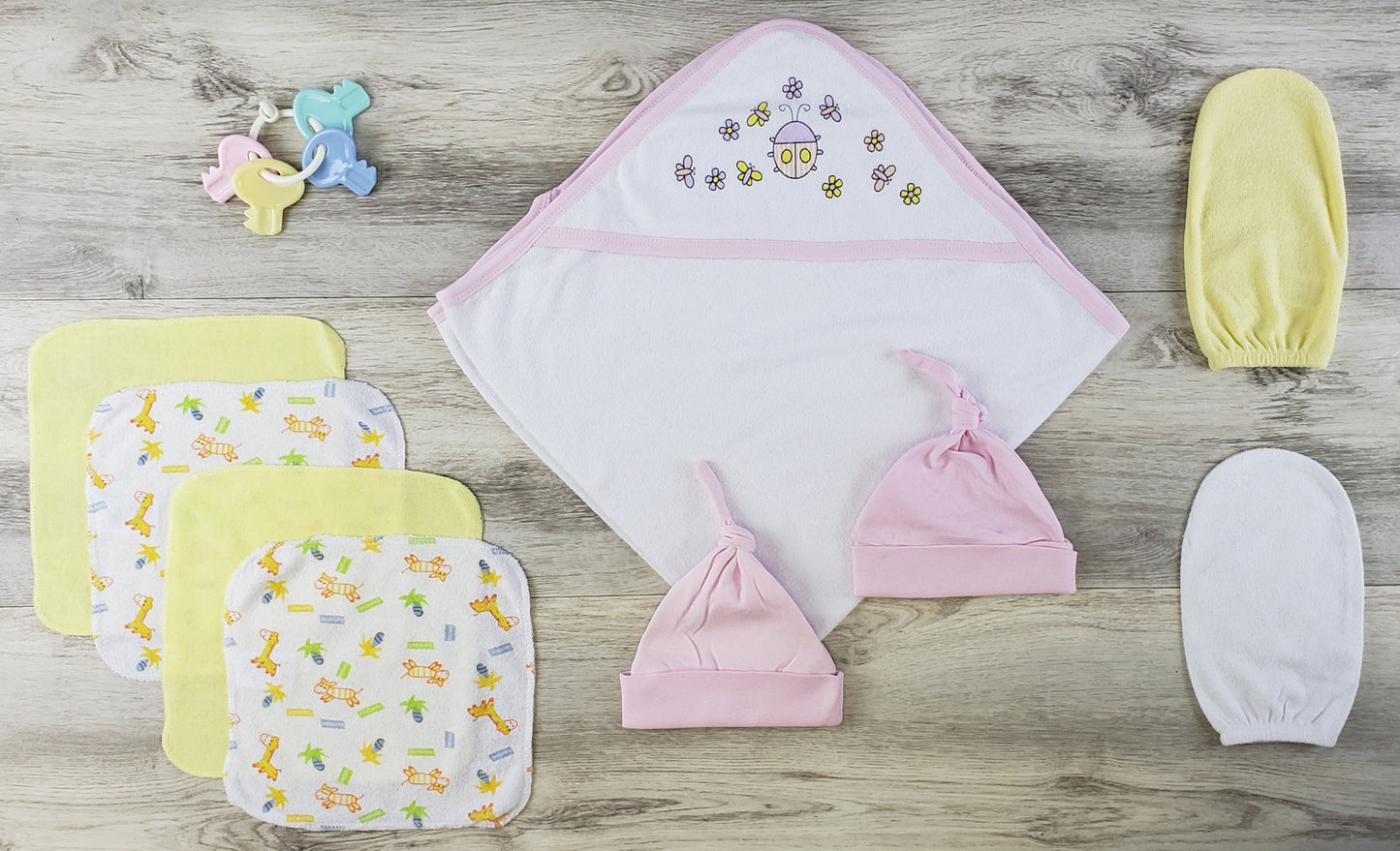 Toalla con capucha, manoplas de baño, gorros y toallitas de baño Bambini