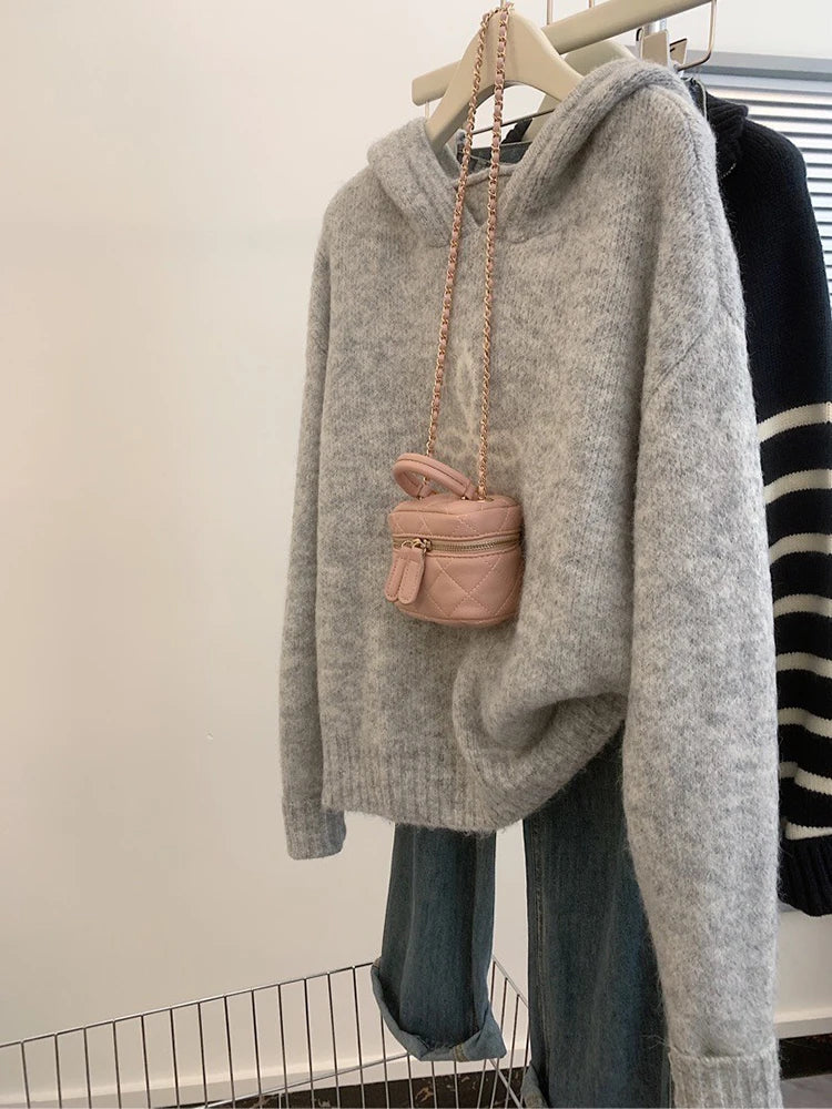 Suéter de punto con capucha para mujer, nuevo jersey de otoño e invierno, estilo informal, holgado, versátil, de manga larga 