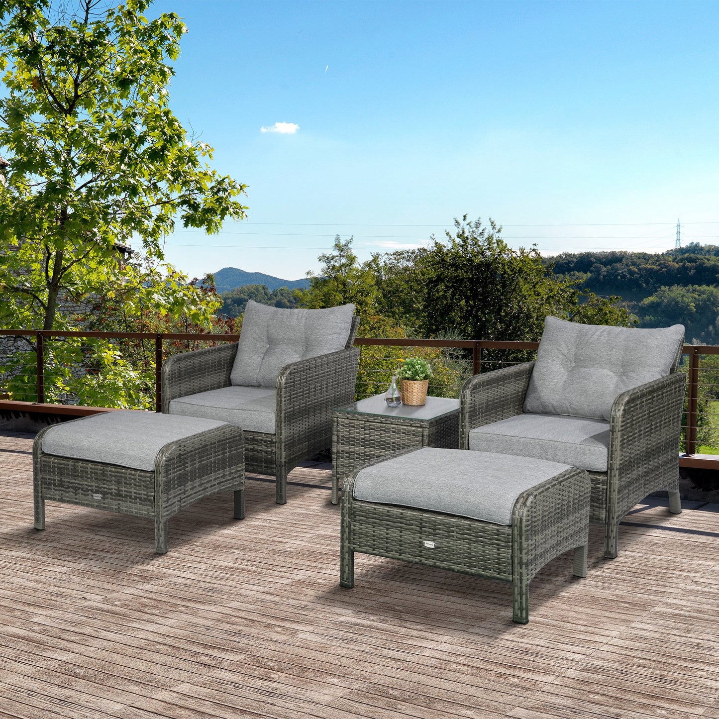 Outsunny 5pc Outdoor Patio Furniture Set Rattan Wicker Conversation