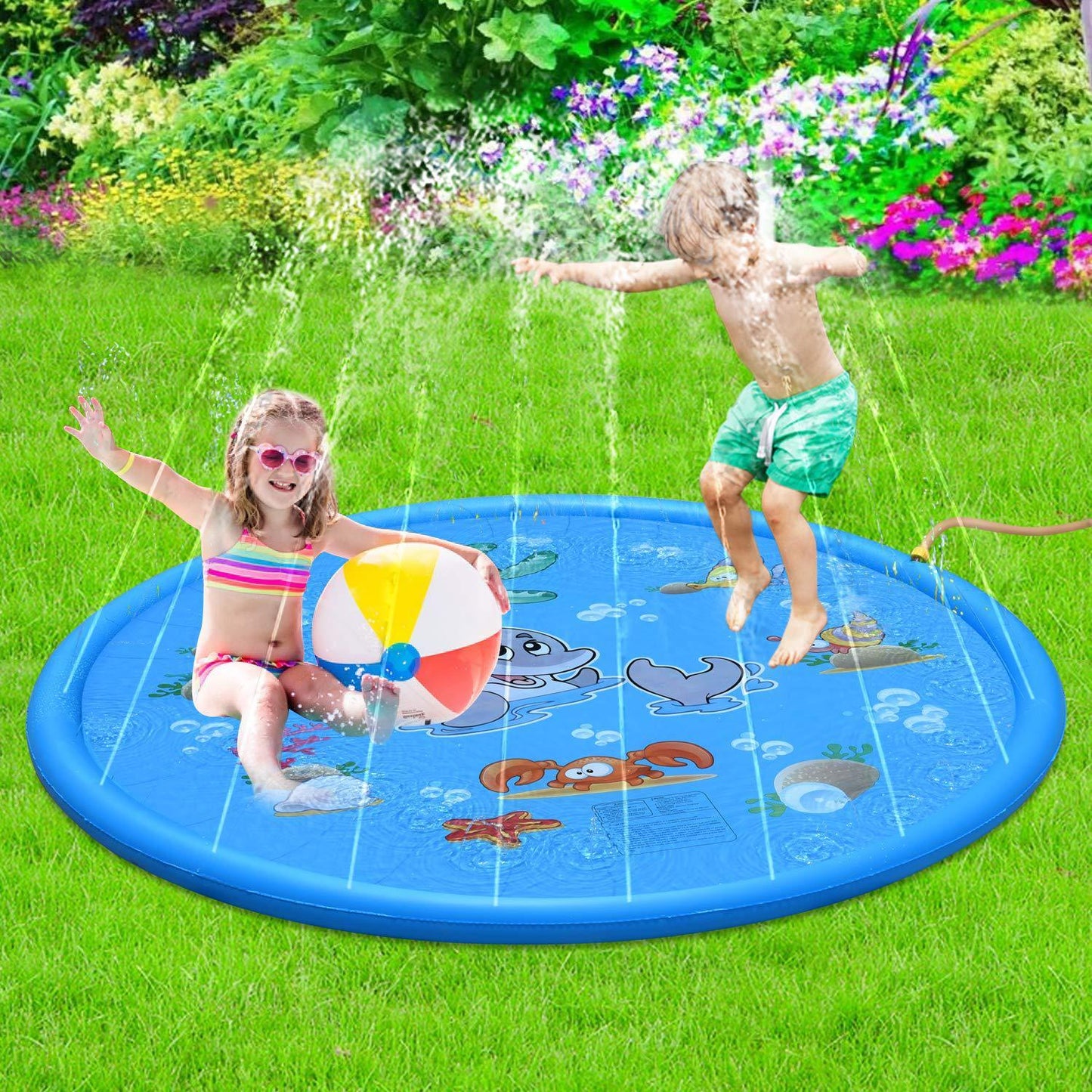 Alfombrilla de piscina con rociador de agua para niños duradera y resistente al agua