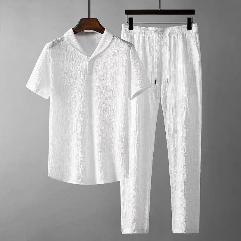 Traje de ocio de verano, camiseta holgada de manga corta y pantalones con cordón, ropa de moda para hombre