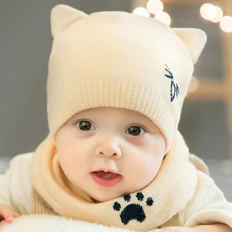 Set Warm Baby Hat Scarf Knitted Protect Ear Baby Boys Girls Hat Winter Beanie Scarves Suits Cartoon Cat Newborn