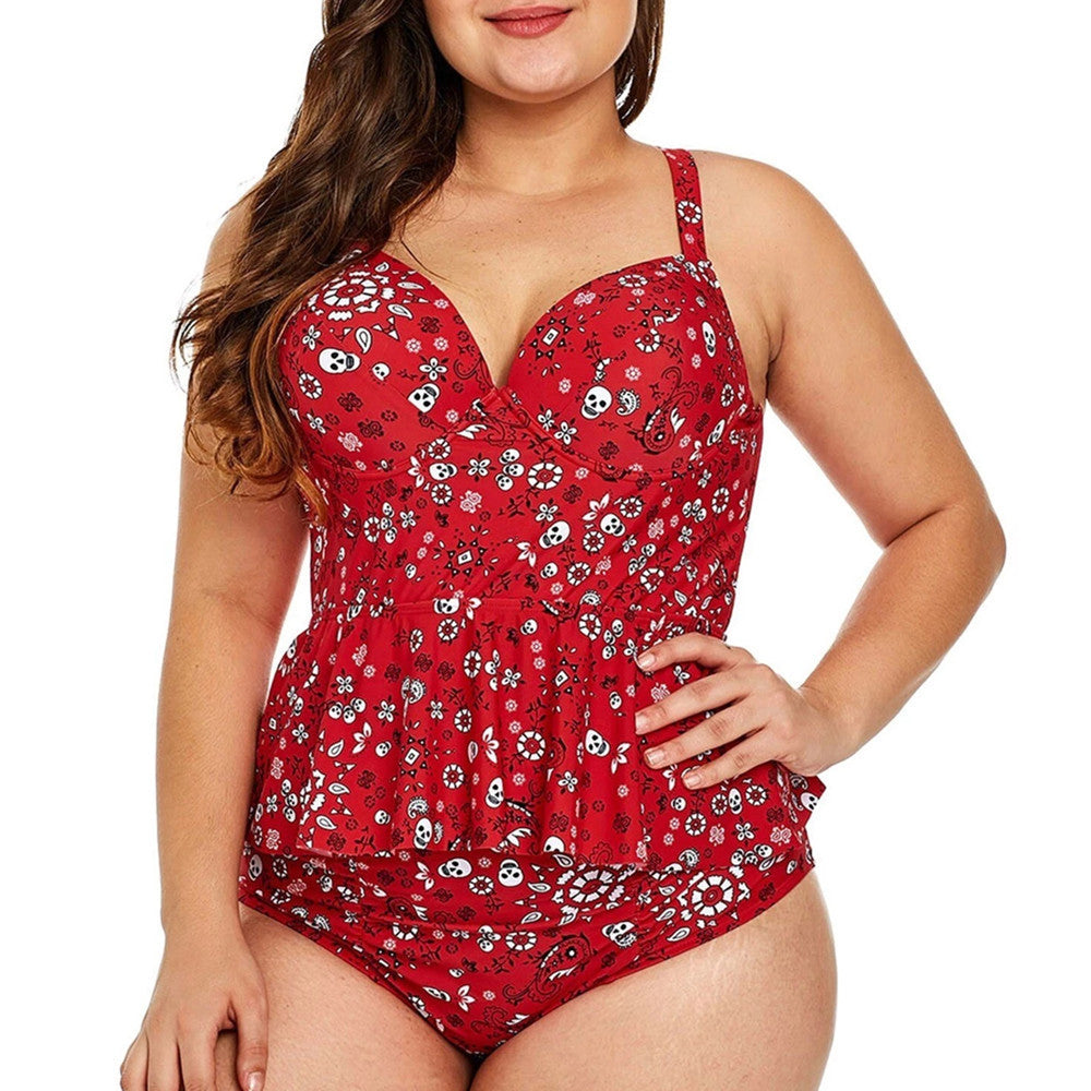 Traje de baño dividido con estampado de talla grande para damas de moda