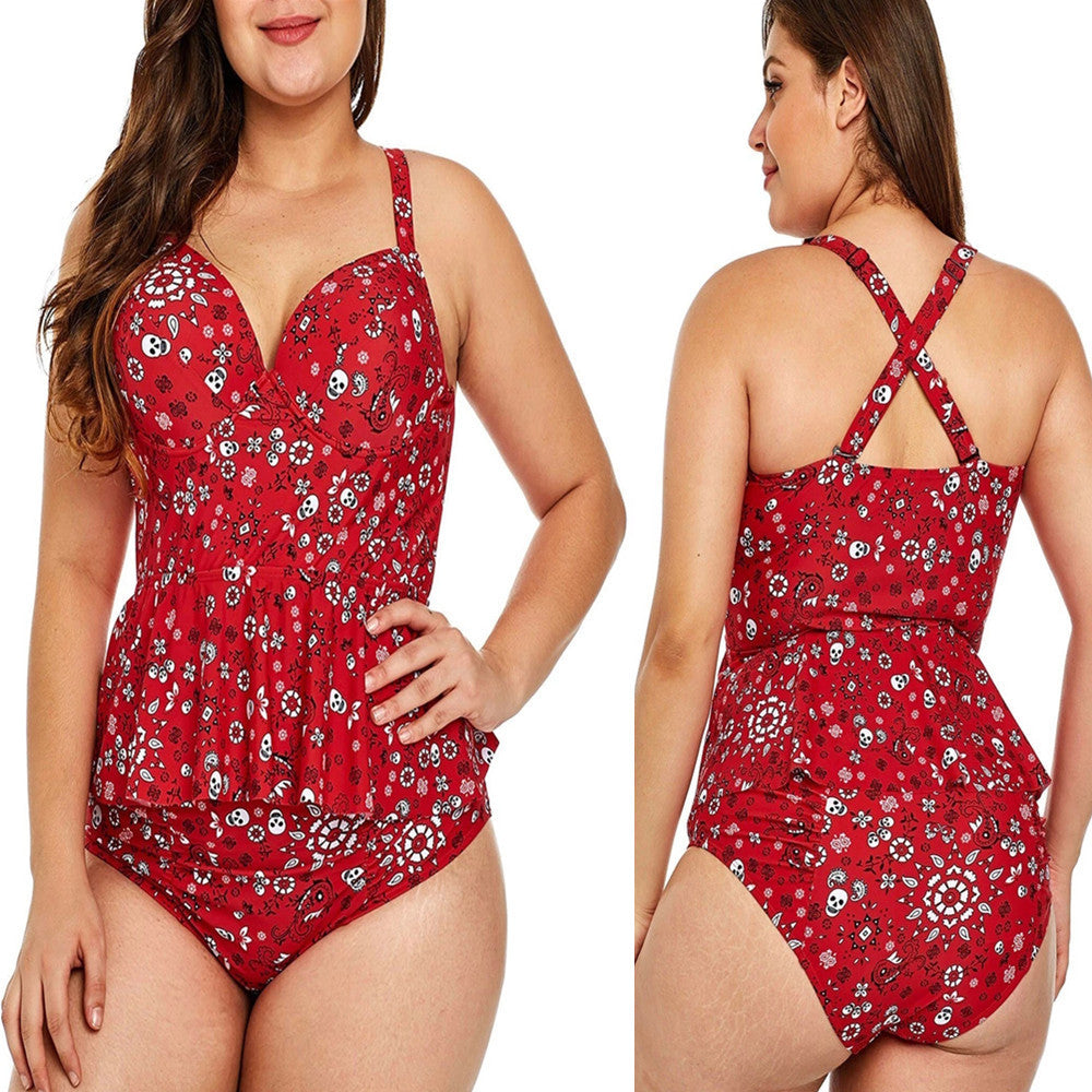 Traje de baño dividido con estampado de talla grande para damas de moda