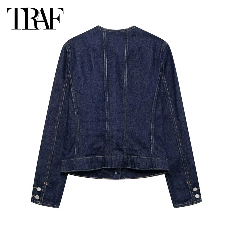 TRAF Outerwears Women Varsity Jackets Coats 2024 Spring Autumn Ladies Fashion Casual Elegant Long Sleeve Women Denim Coats