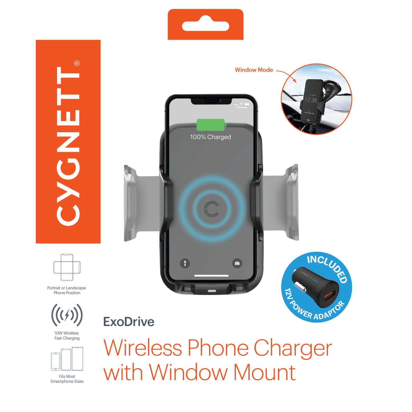 Cygnett ExoDrive Wireless Phone Charger with Window Mount for