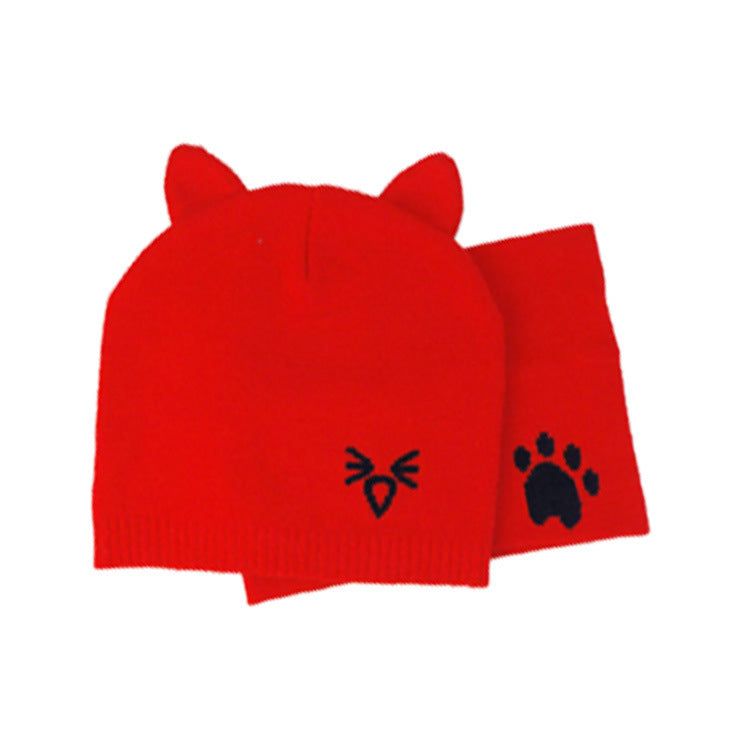 Conjunto de gorro y bufanda cálidos para bebé, de punto, para proteger las orejas, para bebé, niño y niña, gorro de invierno, bufandas, trajes de gato de dibujos animados para recién nacido