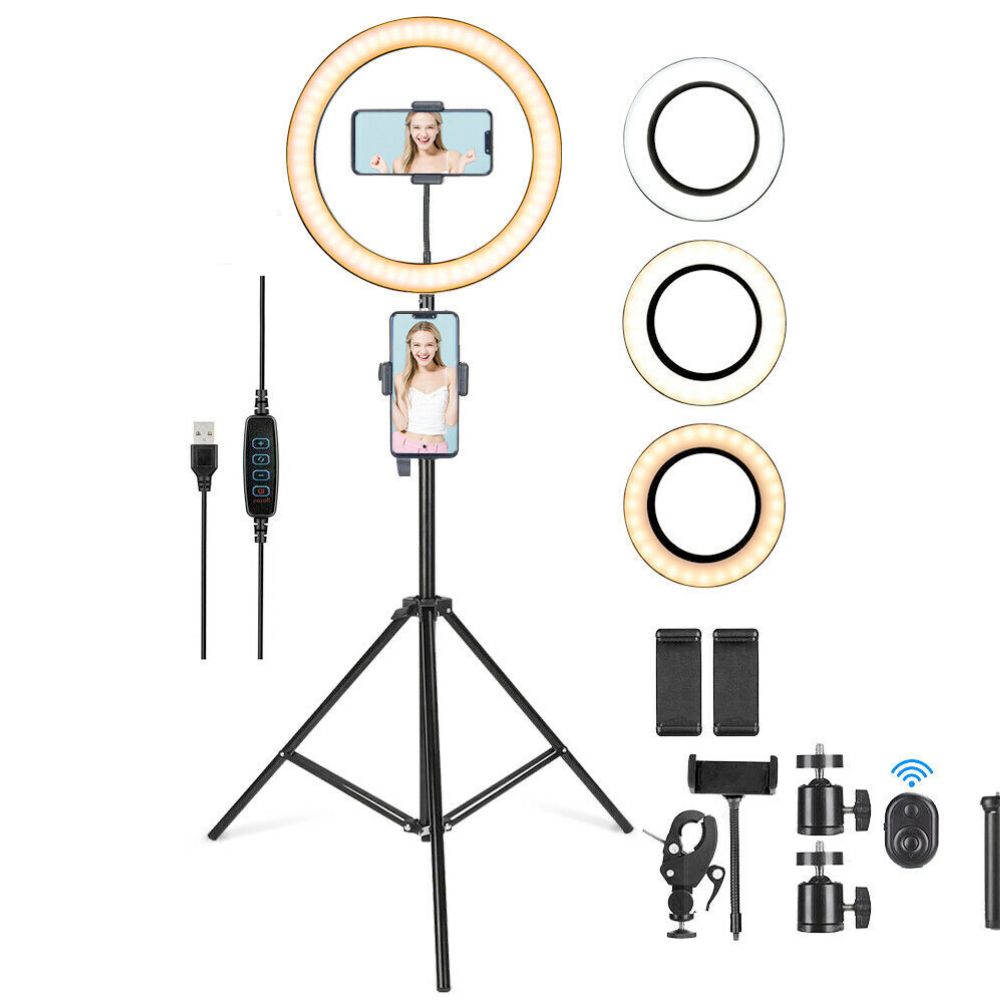 Kit de anillo de luz LED con trípode para teléfono de 10"