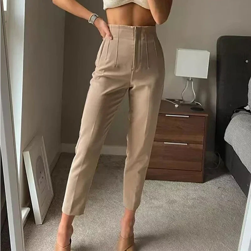 TRAF Fashion Office Wear Hose mit hoher Taille für Damen Formelle Hosen Büro-Outfits Bleistifthose Schwarz Rosa Weiß Damenhose 