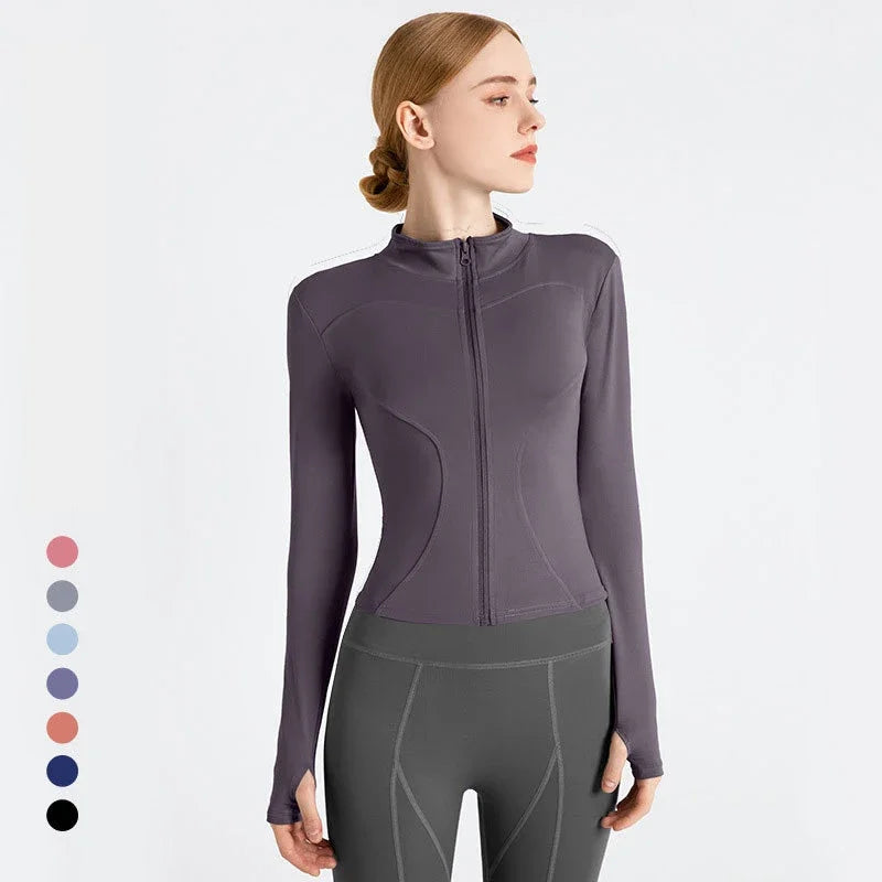 Große Größe Yoga Jacke langärmeligen Sport Mantel Damen Reißverschluss Fitness schlank schnell trocknend dünne Yoga Top Laufen Radsportbekleidung 