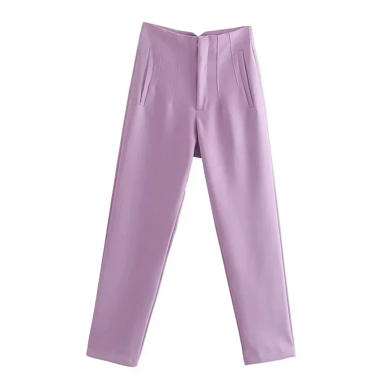 TRAF Fashion Office Wear Pantalones de cintura alta para mujer Pantalones formales Trajes de oficina Pantalones tubo Pantalones negros, rosas y blancos para mujer 