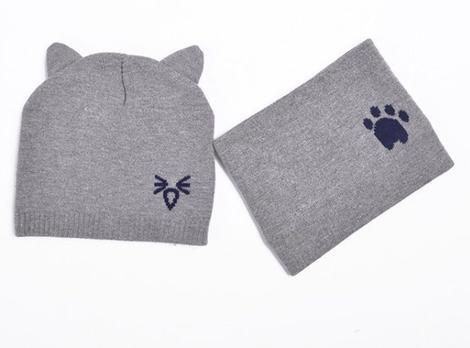 Conjunto de gorro y bufanda cálidos para bebé, de punto, para proteger las orejas, para bebé, niño y niña, gorro de invierno, bufandas, trajes de gato de dibujos animados para recién nacido