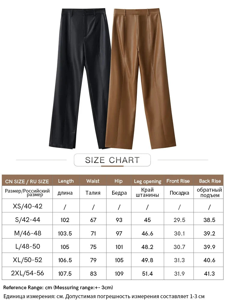 AMII Minimalistische Freizeithose aus PU-Leder für Damen Herbst 2024 Neue lockere bodenlange, gerade geschlitzte Damenhose 12343250 