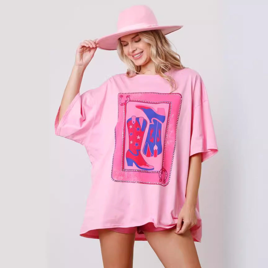 Blusa holgada con estampado de diamantes de imitación a la moda para mujer