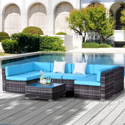 Outsunny 7-teiliges Rattan-Sofa-Set, Gartenmöbel, Terrassen-Set