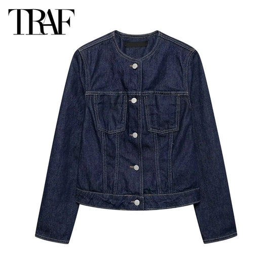 TRAF Outerwears Women Varsity Jackets Coats 2024 Spring Autumn Ladies Fashion Casual Elegant Long Sleeve Women Denim Coats