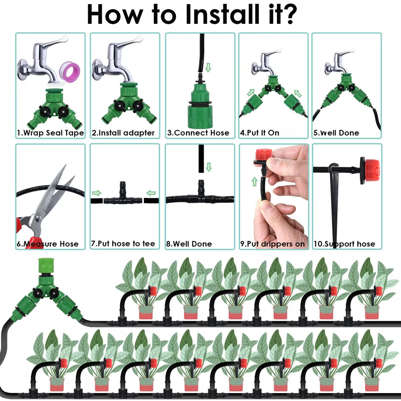 KESLA Tropfbewässerungssystem für den Garten, 1/4-Zoll-Schlauch, Mikro-Nebelspray, Kühlungs-Bewässerungsset, verstellbarer Sprinkler-Tropfer, T-Stück 