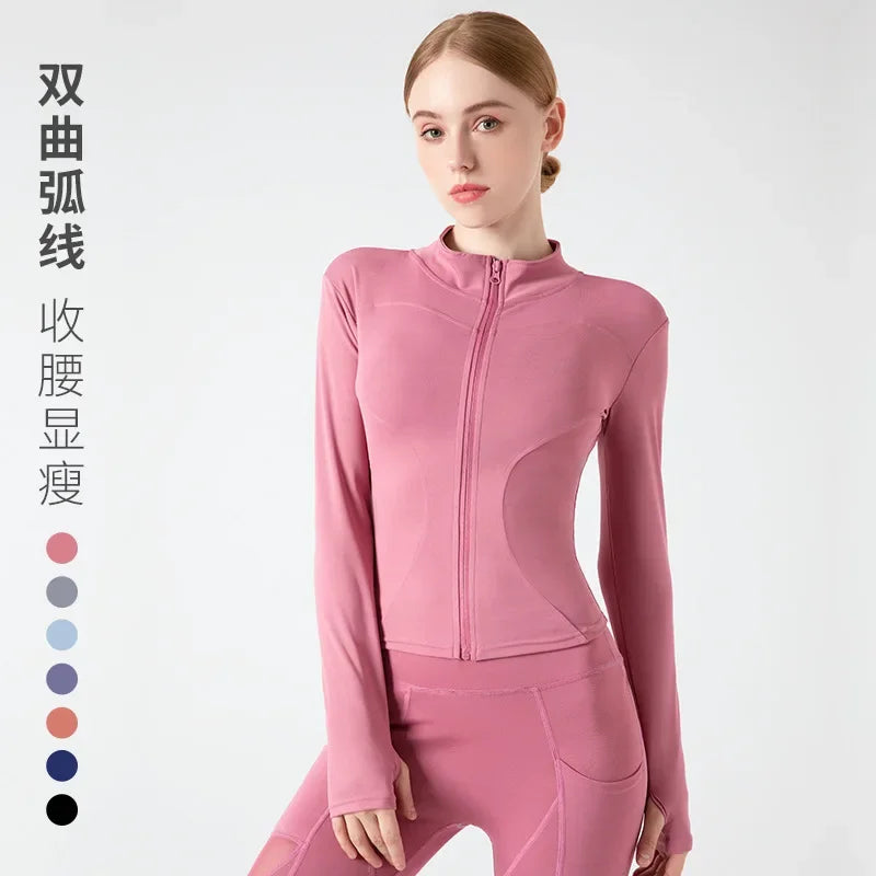 Large Size Yoga Jacket long-sleeved sports Coat women's zipper fitness slim quick-drying thin yoga top running cycling clothing