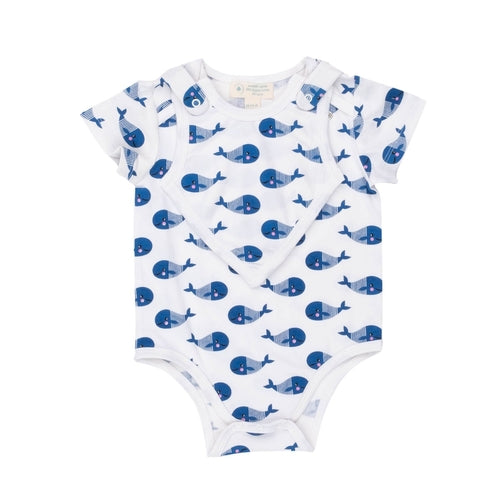 Smart Kurzarm Baby Body + Lätzchen - Blauwal