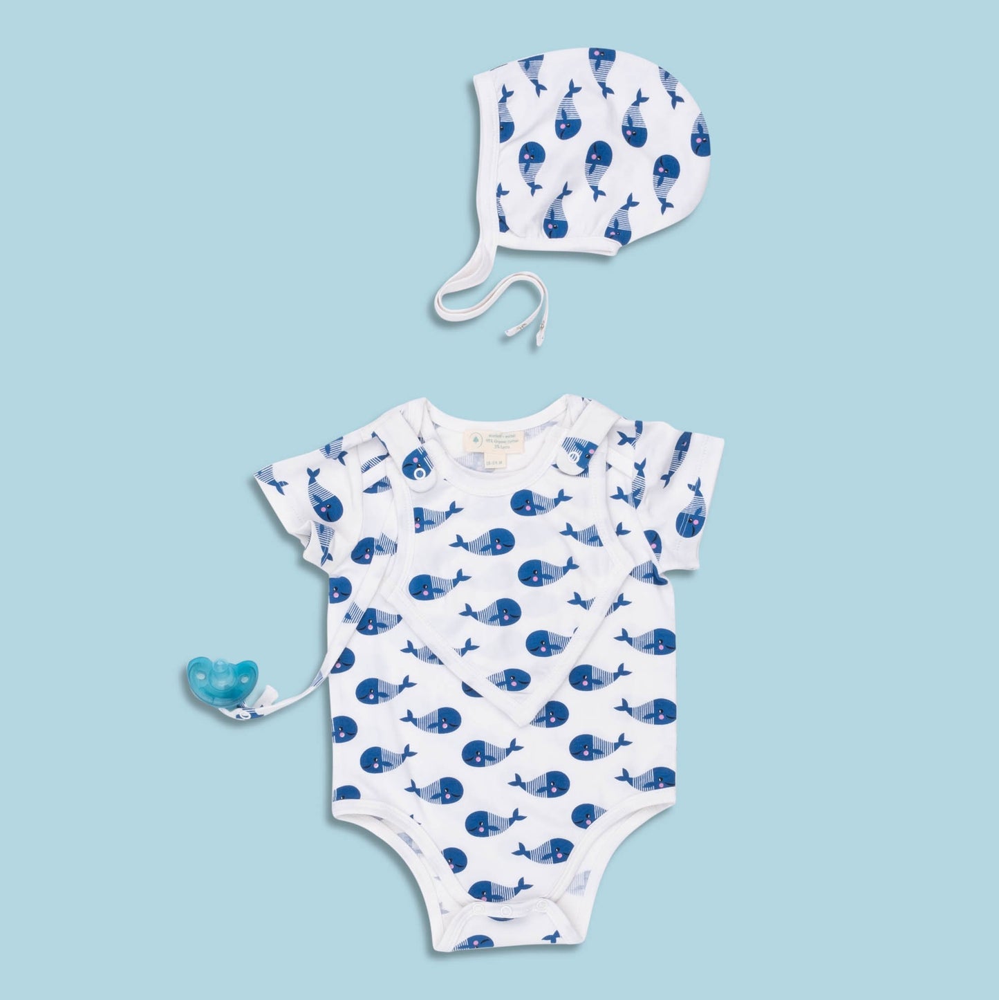 Smart Kurzarm Baby Body + Lätzchen - Blauwal