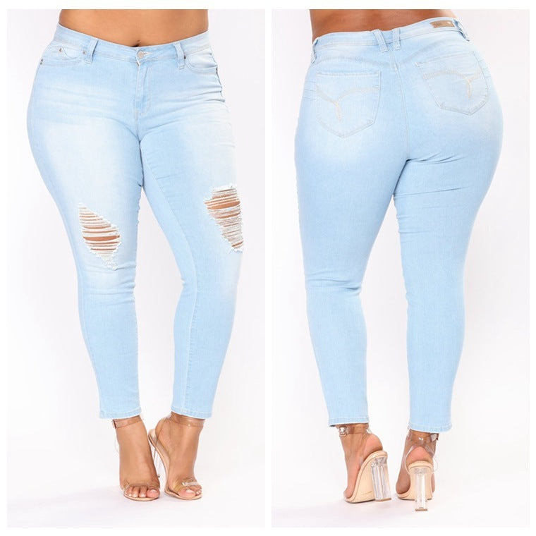 Elastische bestickte Denim-Fußhose für Damen