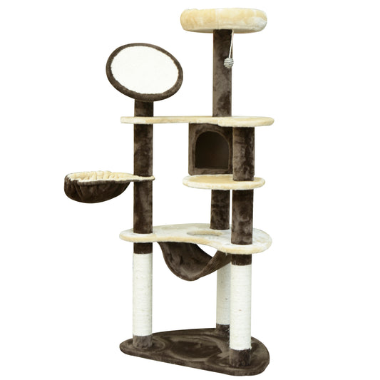 Rascador para gatos PawHut de 60" con forma de árbol y cama para gatos, casa con postes, muebles para mascotas