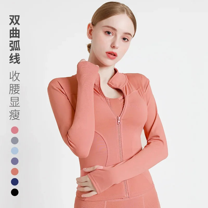 Large Size Yoga Jacket long-sleeved sports Coat women's zipper fitness slim quick-drying thin yoga top running cycling clothing