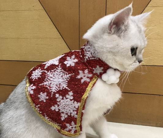 Cat Small White Floral Striped Top, Dog Snowflake Festive Cloak