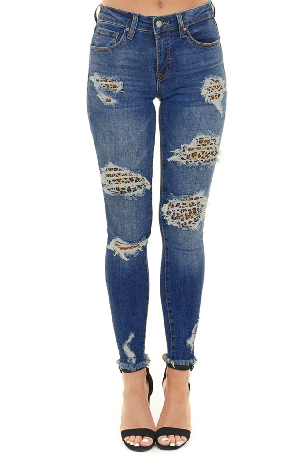 Dunkelblaue Skinny-Jeans im Distressed-Waschung-Look für Damen