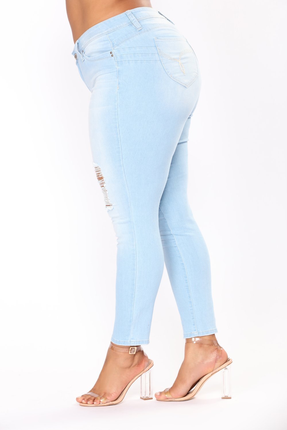 Elastische bestickte Denim-Fußhose für Damen