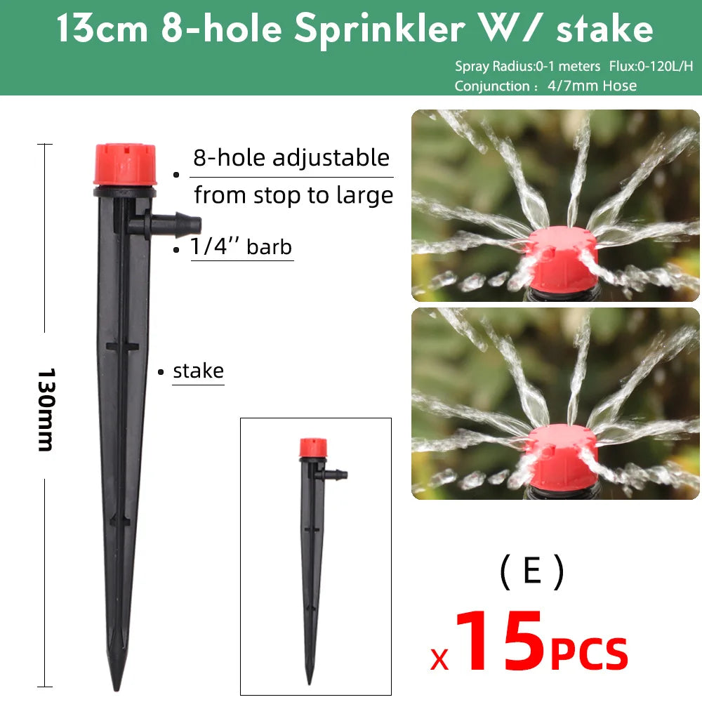 15 piezas de riego por goteo para jardinería, 13 cm, emisores de estaca, pulverizador, aspersor Vortex, apto para mangueras de 4/7 mm, boquillas de nebulización para riego agrícola 