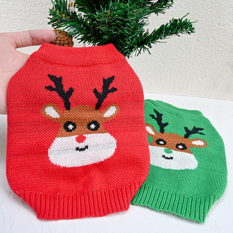 Suéter navideño para mascotas, estampado de alce, prendas de punto para perros y gatos, invierno, cálido, Navidad, Año Nuevo, prendas de punto, lindas mascotas