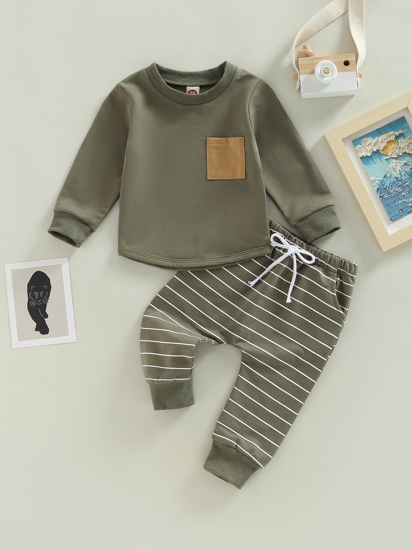 Long Sleeve Hooded Baby Striped Pattern Children Suit