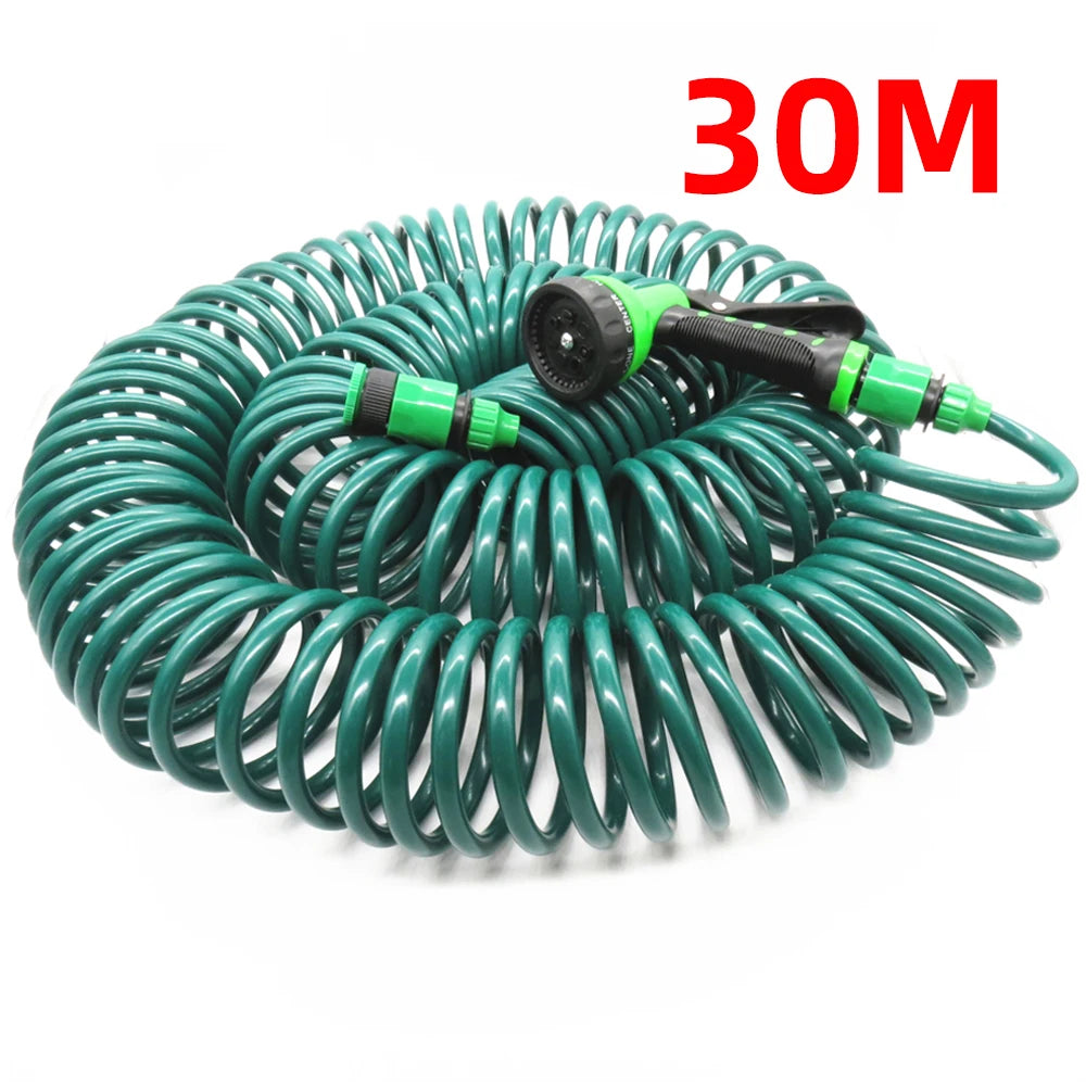 7.5M/15M/30M Retractable Coil Magic Flexible Garden Water Hose Car Cleaning Spring Pipe Plastic Hose Plant Watering W/ Spray Gun