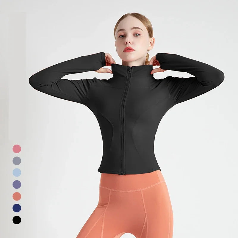 Große Größe Yoga Jacke langärmeligen Sport Mantel Damen Reißverschluss Fitness schlank schnell trocknend dünne Yoga Top Laufen Radsportbekleidung 