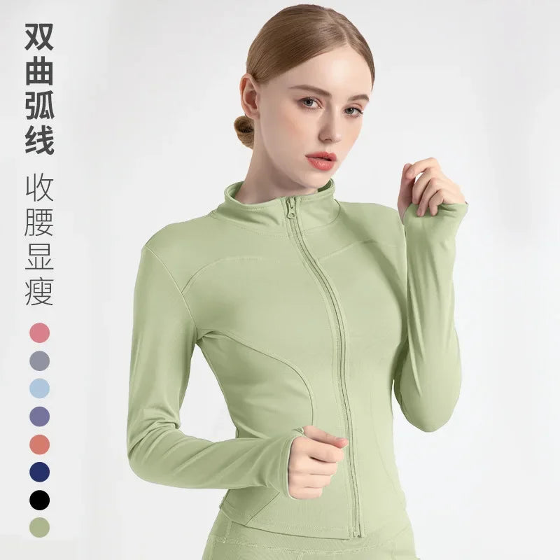 Large Size Yoga Jacket long-sleeved sports Coat women's zipper fitness slim quick-drying thin yoga top running cycling clothing