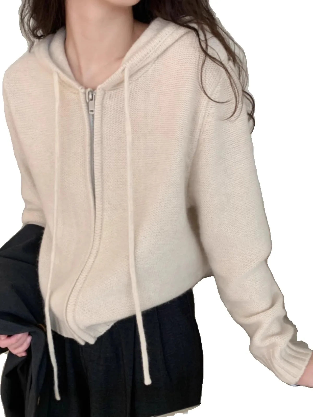 Western-Stil Reißverschluss Kapuze reine Kaschmir Strickjacke Frauen Herbst/Winter faul lose Hoodie Woll Hoodie Pullover Mantel 