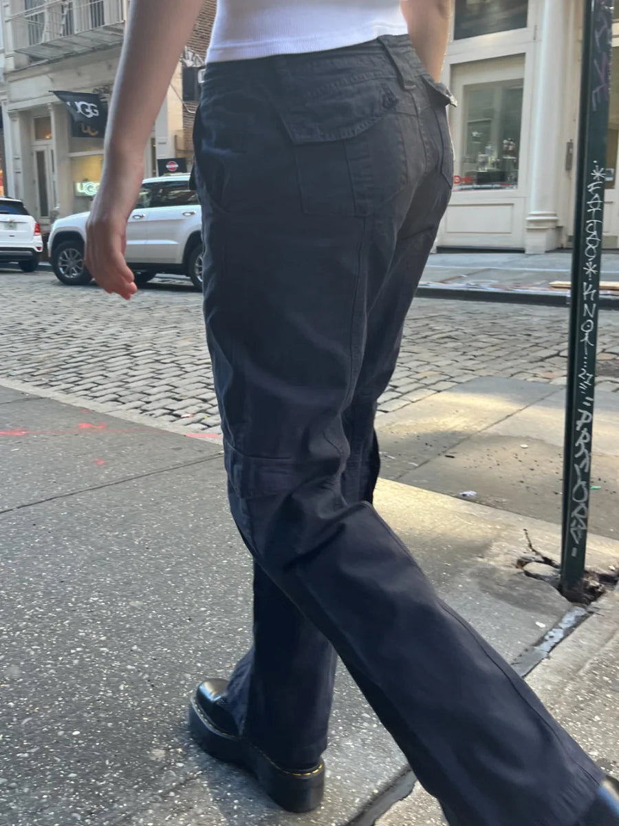 Cargohose mit Kordelzug in Marineblau für Damen, vier Jahreszeiten, einfarbig, hohe Taille, gerade Hose, Retro-Streetwear, Y2k-Hose 