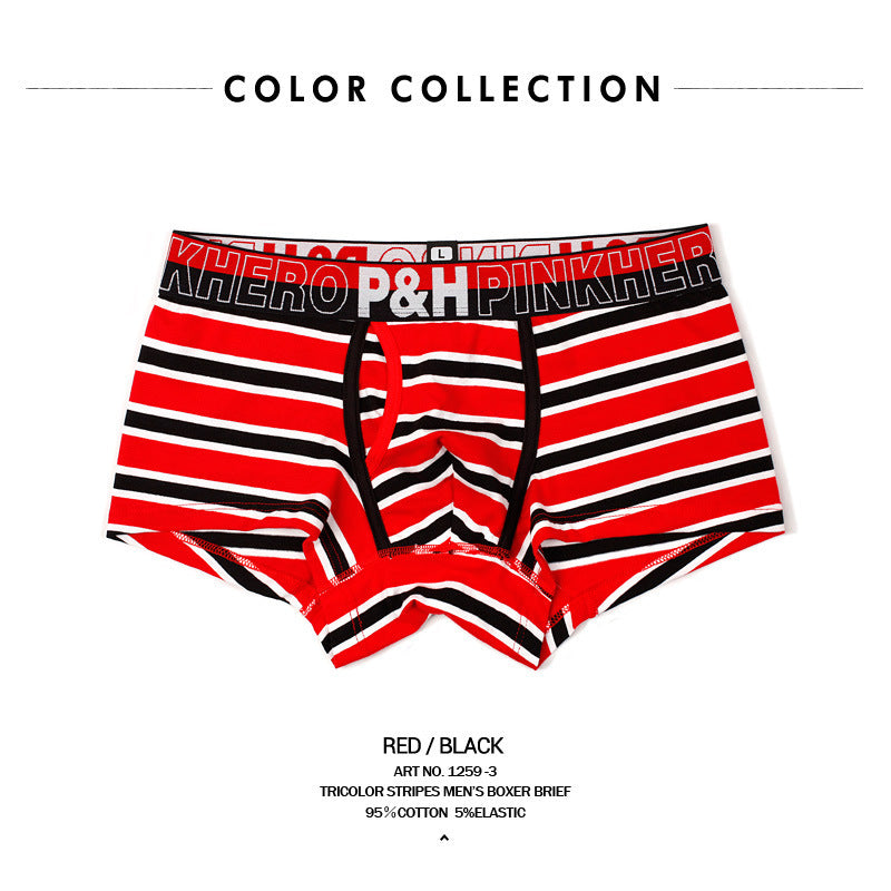 Men's cotton underwear comfort striped boxer briefs