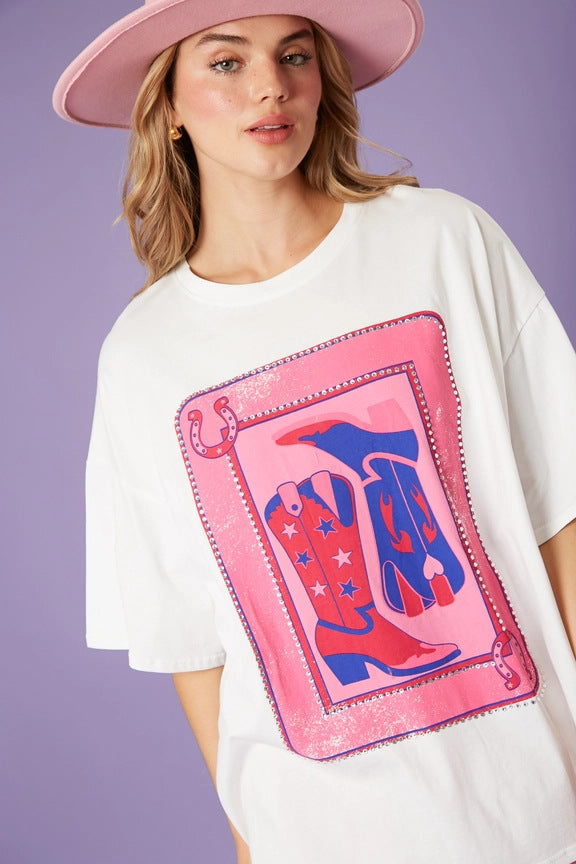 Blusa holgada con estampado de diamantes de imitación a la moda para mujer