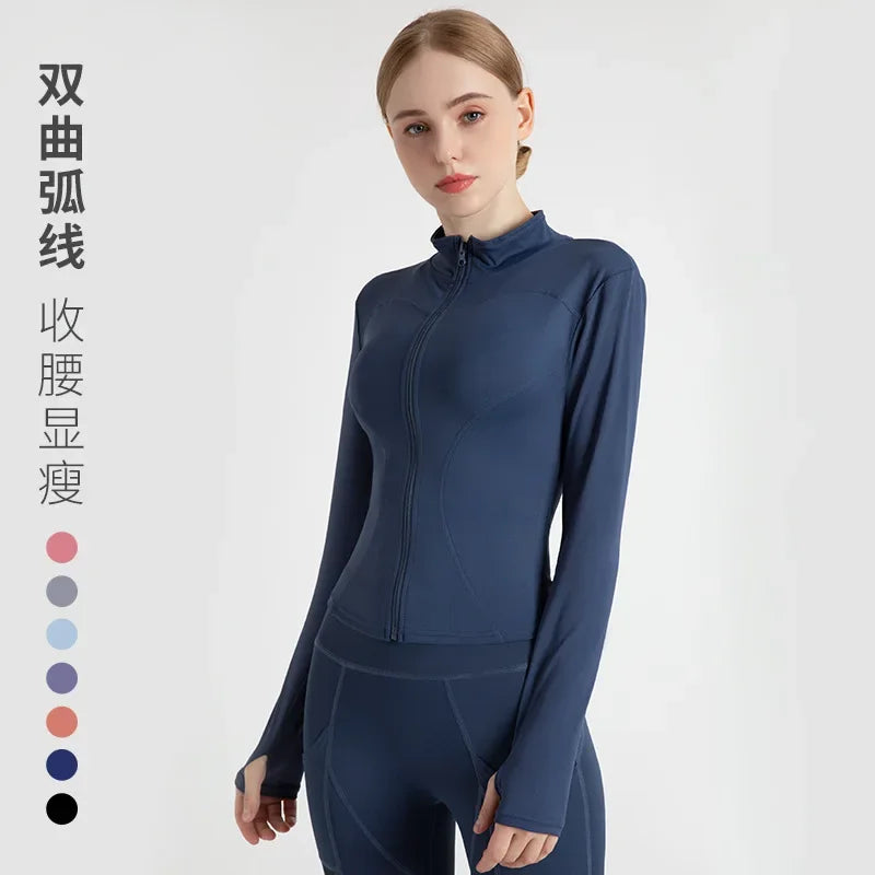 Large Size Yoga Jacket long-sleeved sports Coat women's zipper fitness slim quick-drying thin yoga top running cycling clothing