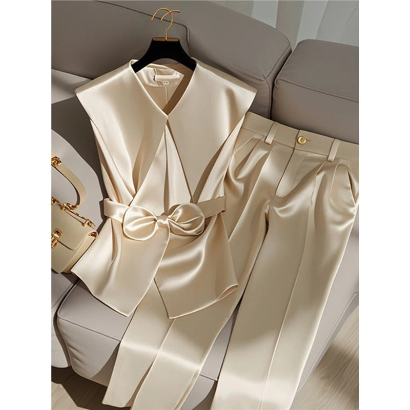 Western Style Youthful Fashionable Champagne Top And Trousers