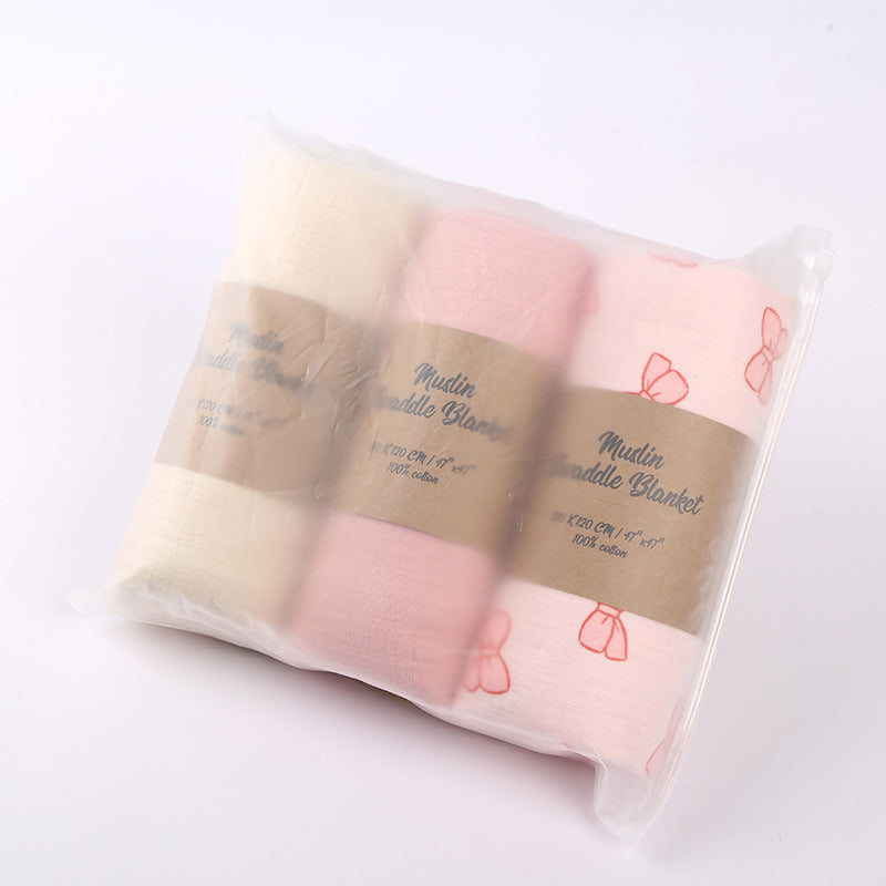 Double-layer Crepe Baby Cover Blanket Swaddling Baby Gauze Towel Newborn Package Combination