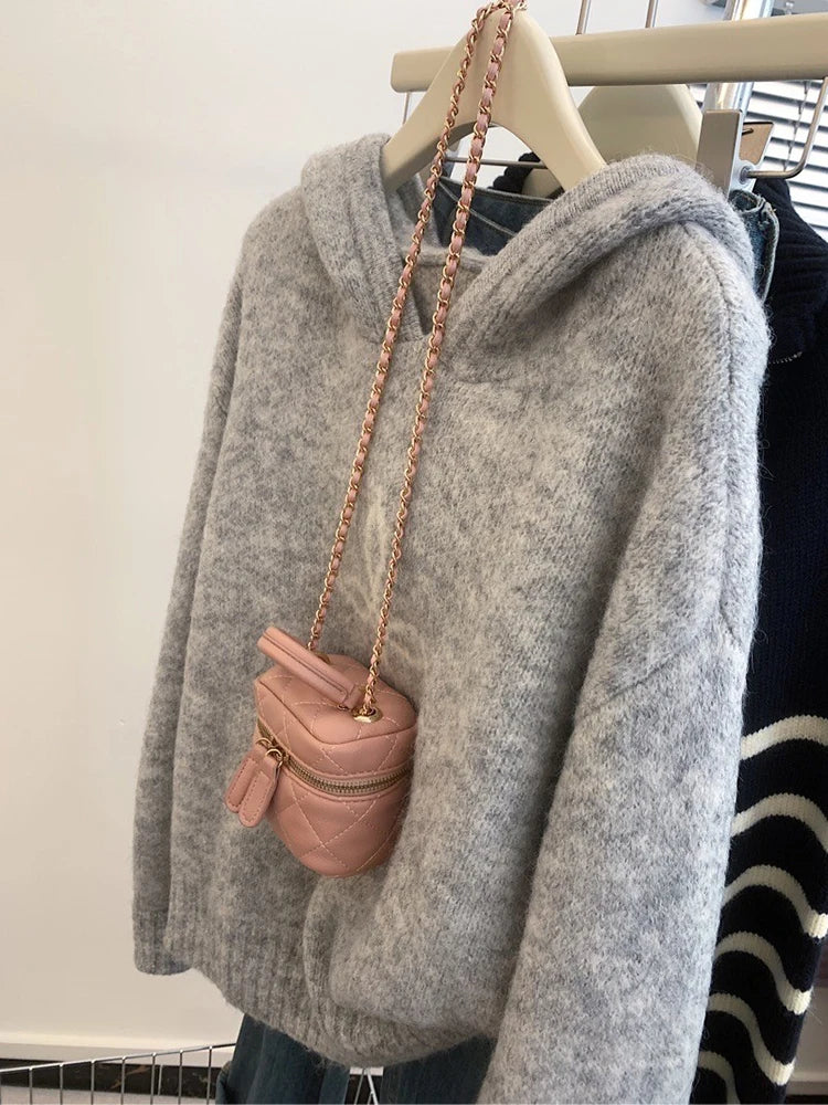 Suéter de punto con capucha para mujer, nuevo jersey de otoño e invierno, estilo informal, holgado, versátil, de manga larga 