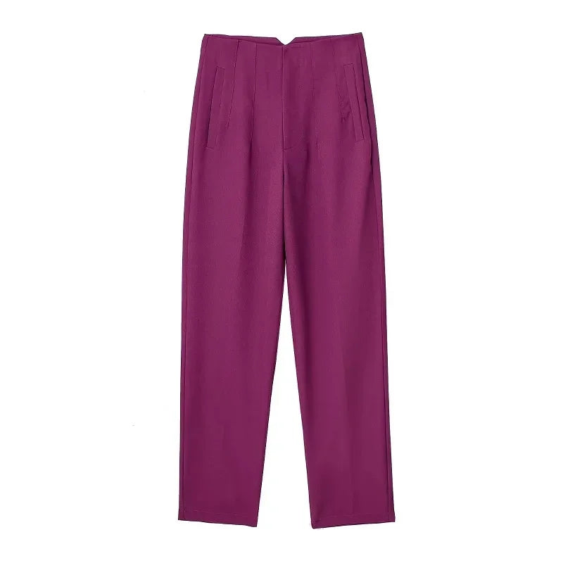 TRAF Fashion Office Wear Pantalones de cintura alta para mujer Pantalones formales Trajes de oficina Pantalones tubo Pantalones negros, rosas y blancos para mujer 