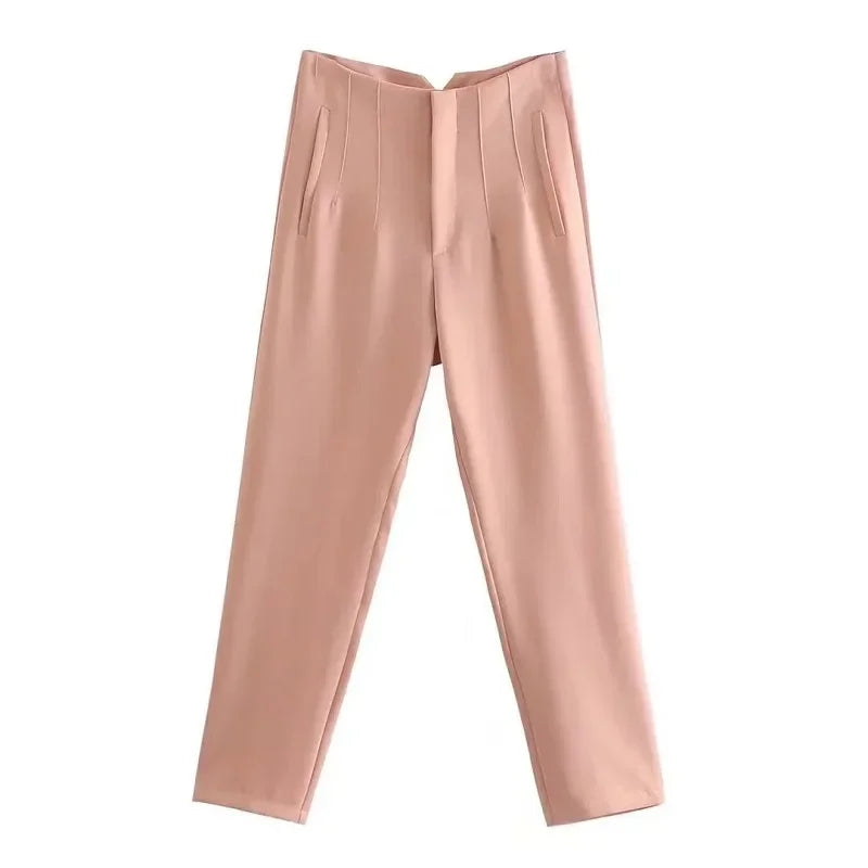 TRAF Fashion Office Wear Pantalones de cintura alta para mujer Pantalones formales Trajes de oficina Pantalones tubo Pantalones negros, rosas y blancos para mujer 