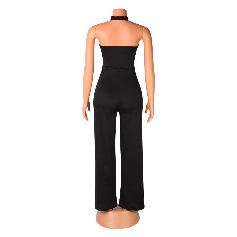 Ladies Casual Jumpsuit Straight Wide Leg Pants