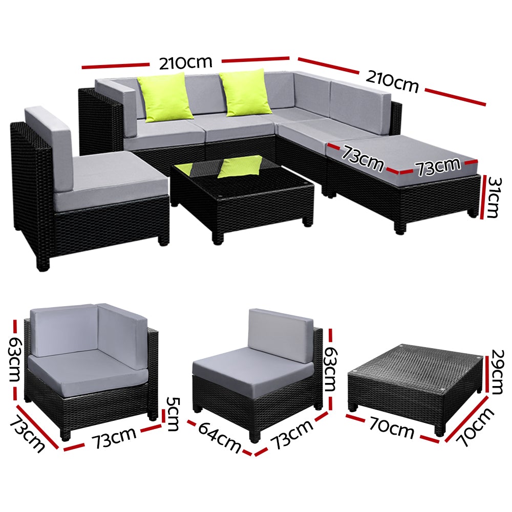 Conjunto de sofás de 7 piezas Gardeon, muebles de exterior, conjunto de salón, sofás de mimbre