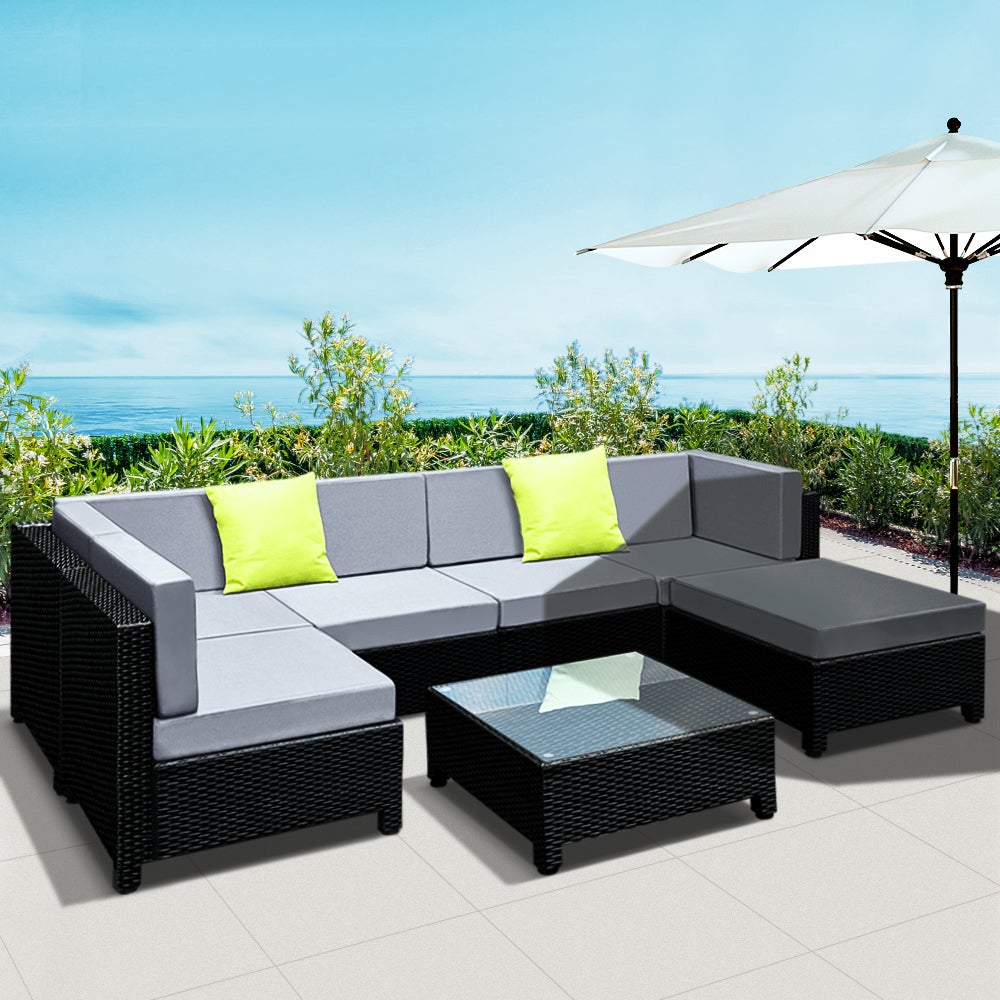 Gardeon 7-teiliges Sofa-Set, Gartenmöbel, Lounge-Set, Korbsofas